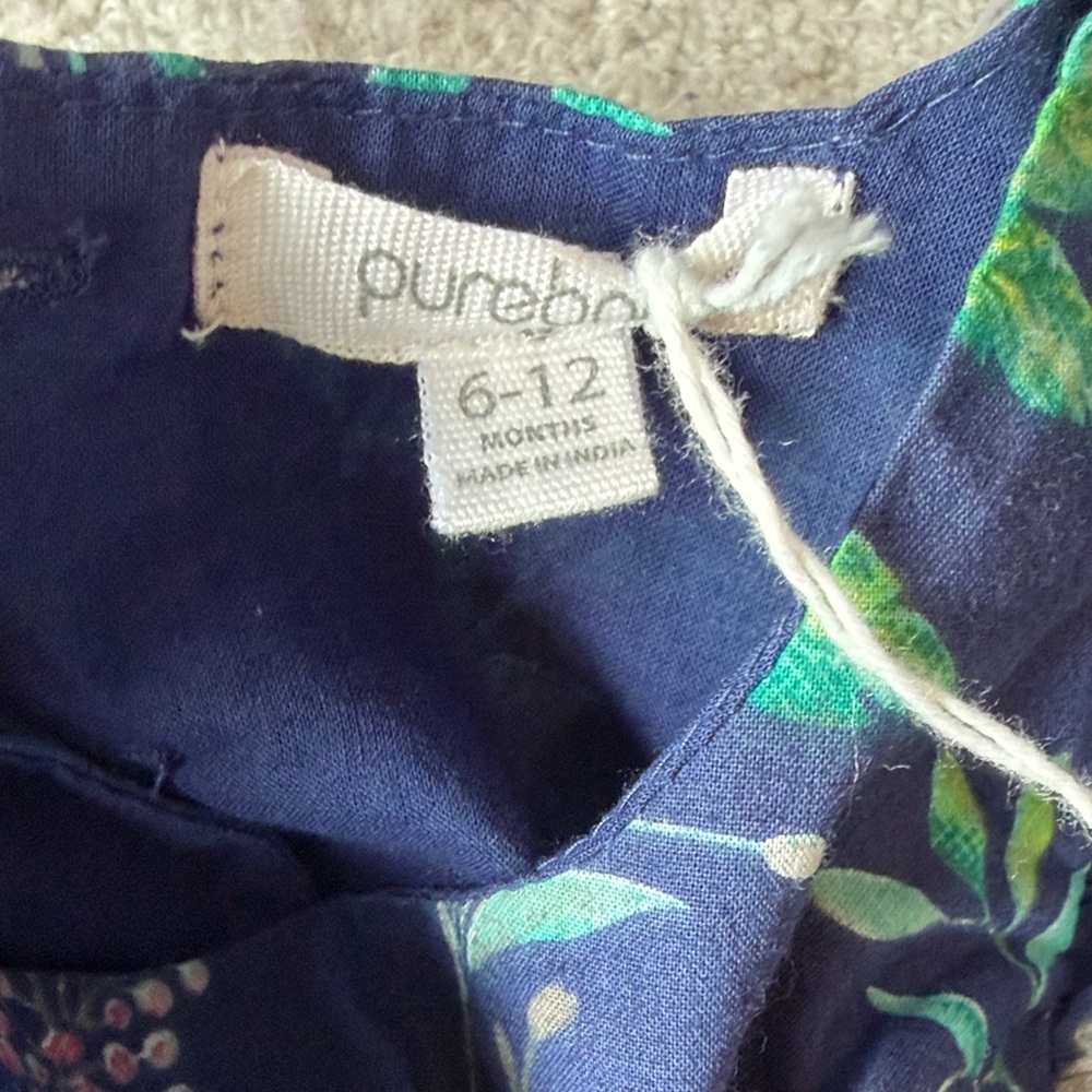 Pure baby Tropical Print Navy Dress with Ruffle Sleeves - Picture 3 of 3